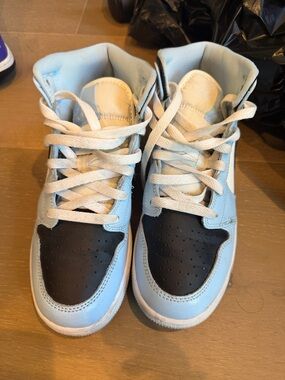 Youth Nike jordan Light Blue and Black High-Top Sneakers